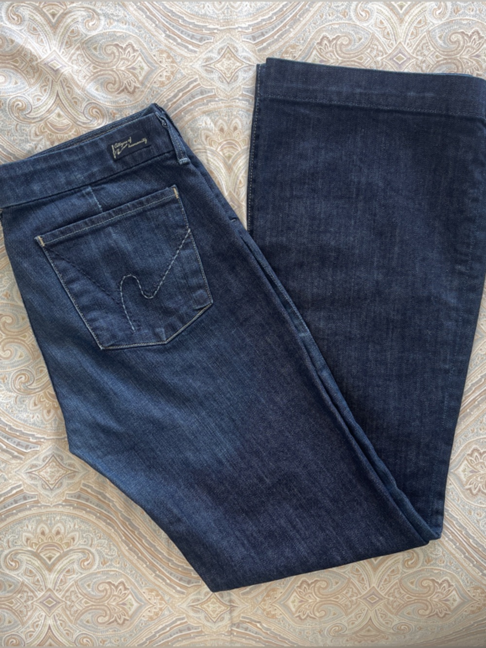Citizens Of Humanity Women's Dark Indigo Wide Leg Low Rise Jeans